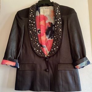 Rachel Roy Black Beaded Lined Coated Blazer Size 6